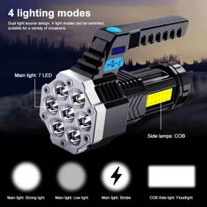 7LED High-Power Flashlight With USB Charging